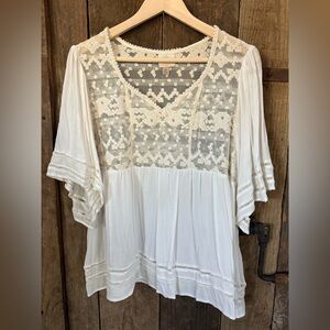 Knox Rose Women’s XXL White Flowy Sleeve Lace Sheer Boho Top